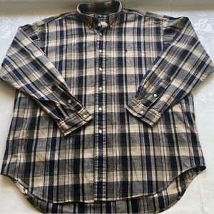 Ralph Lauren Men’s Size XL Blaire Navy/Tan Plaid Dress Linen Shirt Long Sleeves